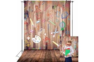 CINRAY Toile de Fond pour la rentrée Scolaire pour Photographie 5x7FT Crayons Peints à la Main Livres de Maison sur Fond en Bois Vintage pour Enfants, décorations de fête pour Enfants Photo Accessoires