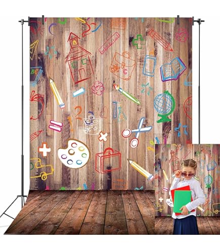 YongFoto 1,5x2,2m Vinyle Toile De Fond Retour L'école Dessiné