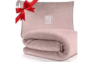 ‎BOACAY BOACAY Miękki i Ciepły Koc Podróżny do Samolotu i Samochodu - Niezbędnik Długiego Lotu dla Kobiet, Mężczyzn, Dzieci - Poduszka Kompaktowa z Rękawem na Bagaż i Klipem na Plecaka