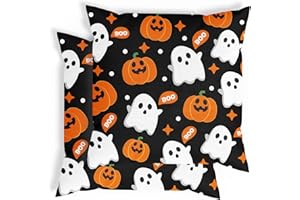 COFLINK 2pc Halloween Decorations Pillow Covers- 18×18 Halloween Throw Cushion Case Boo Decor for Home Sofa Indoor Outdoor Bedroom Vintage Cute Decor