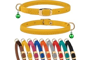 Murom Rolled Leather Cat Collar with Elastic Strap Safety Adjustable Pet Collars for Cats Kitten Yellow Red Pink Blue Orange Brown Gray (Yellow)