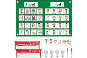 KIKIGOAL Tabla de sentimientos para suministros para profesores de preescolar con 37 tarjetas, tabla de bolsillo de aprendizaje social emocional, gestión del comportamiento visual del autismo