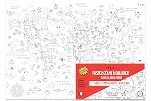 BAMMI Poster Géant à colorier Le Monde des Animaux 100 cm x 70 cm - Carte du monde - Papier Qualité Supérieure - Made in France