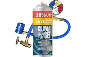 CLIMA SET ClimaSet 3in1 R134a Kältemittel Ersatzgas - Kühlmittel Klima Auto mit Klima Dichtmittel und Öl - Gasflasche 1x235 g Auto Klimaanlage Nachfüllset - Klimaanlage Wohnmobil Klimaanlage Schlauch