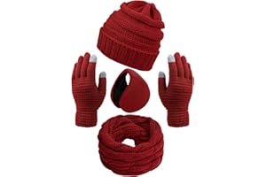 ANECO Winter Warm Sets Knitted Scarf Beanie Hat Touch Screen Gloves and Winter Ear Warmer for Men or Women