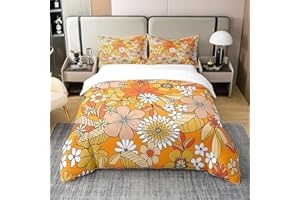 HOMEWISH Juego de funda de edredón 100% algodón con estampado floral bohemio, tamaño doble, estilo retro de los años 60 y 1970, funda de edredón con 2 fundas de almohada para niños, niñas y adolescentes, color