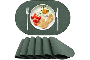 ‎SPFASZEIV Platzsets Abwaschbar Tischsets 6er Set PU-Leder, Hitzebeständig, rutschfest, Platzset für Esstisch, Küche Oval Grün
