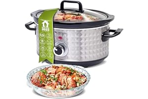 ‎TURBOTRONIC BY Z-LINE TurboTronic Slowcooker 3,5 Liter Schongarer mit Anbratfunktion & Warmhaltefunktion Langsamkocher Dampfgarer Schmortopf Gartopf Sous Vide Garer Retro Vintage Design Slow Cooker mit retro Rautenmuster