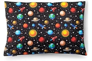 ‎PINKZEBRA PinkZebra Kopfkissenbezug Kinder, Kissenbezug 30 x 50 cm aus 100% Baumwolle, Kissenhülle Jungen, Öko-tex Standard 100, Kinderbezüge mit Reißverschluss, Kosmos