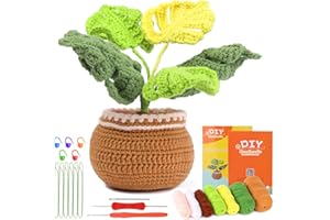 ENCHOL Beginner Crochet Kit, Complete Crochet Kits for Starters Adults - Turtleback Leaf Potted, Crochet Potted Plant DIY Crochet Kits with Step-by-Step Video Tutorials