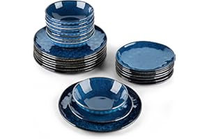 vancasso Starry Blue Dinner Sets, Reactive Glaze Plates and Bowls Set, 24-Piece Crockery Set with 11in Dinner Plate, 8in Dessert Plate and 750ml Bowl, Service for 8