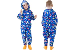 Fewlby Puddle Suit Kids Rain Suit Boys Girls Waterproof Suit Toddler All in One Waterproof Overall Muddy Suit Cartoon Raincoat Rain Wear 1-10 Years