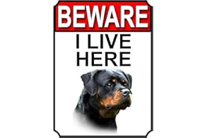 SHAWPRINT LIMITED SHAWPRINT BEWARE I LIVE HERE METAL GATE SIGN ROTTWEILER (8" x 6")