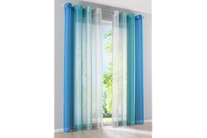 ‎GARDINENBOX 2er Pack Gardinen Vertikal Farbverlauf Druck Transparent »Modena« mit Ösen und Raffhalter, Vorhang, Dekoschal HxB 145x140 cm Blautöne, 10000183