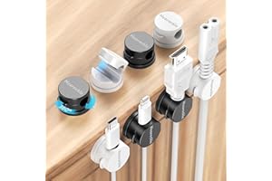 Nearockle magnetyczne uchwyty na kable, 8 sztuk, obracane, klipsy do kabli, ulepszone, mocne, magnetyczne, samoprzylepne, na biurko, stolik nocny (czarny i biały)