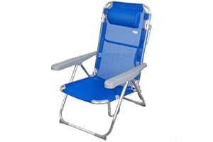 Aktive 62635 - Silla playa plegable reclinable | Silla plegable alta con cojín | 5 posiciones color azul, con asa de transporte, 48x60x90cm | Sillas playa plegables ligeras