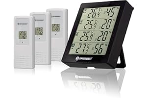 Bresser Temeo Hygro Quadro Station Météo Sans Fil Thermo-hygrométrique, 3 Capteurs Ext De Mesure De La Température + L’humidité De L’air En 4 Lieux, Noir, 10,4 x 2,5 x 12 cm