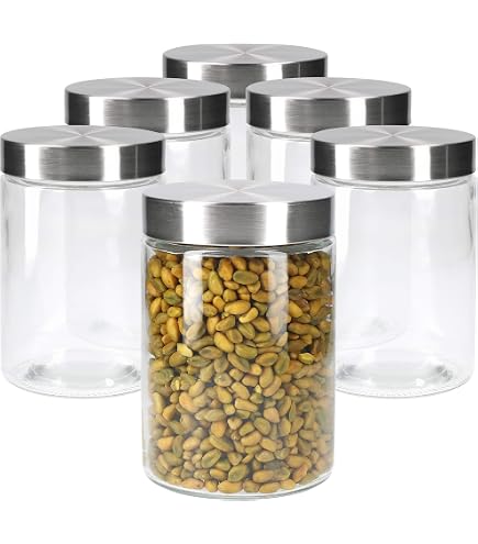 Relaxdays Set 4 Barattoli In Vetro Ambrato Da 400 Ml Con Coperchio Alluminio Ed Etichette, Marrone, Per Spezie, Erbe E Tè