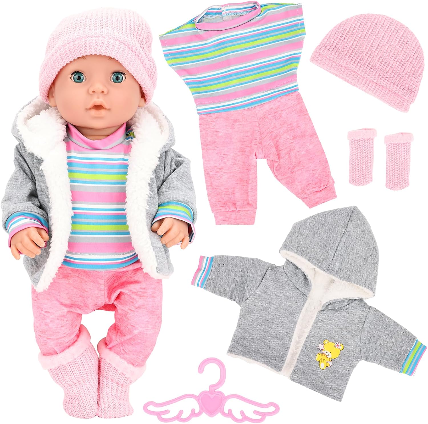 Miunana 5 Piezas para New Born 35 CM-45 cm (14 Pulgadas-18 Pulgadas) Baby Dolls Muñeca, Bebé Muñecas (Sombrero + Abrigo + Vestido + Pantalones + Calcetines + Perchas) (No Incluye Muñeca)
