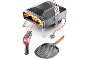 LIKAYA® [NEU] NeroSpin Pizzaofen 12” All-in-one Set – 6,2kW Gas Pizza Ofen 450°C für außen mit drehbarem Pizzastein, Pizzaschaufel, Tasche & Laser Thermometer – knusprige Pizza in nur 90 Sekunden!