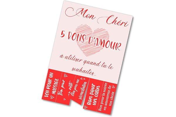 Carte personnalisée avec bons détachables - Cadeau original pour les amoureux