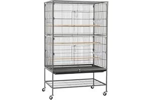 costoffs 132cm Large Bird Cage Rolling Metal Parrot Cage for Lovebird Cockatoo Conure with 3 Perches/4 Feeders/Extra Storage Shelf Black