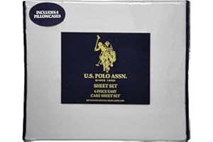 U.S. Polo Assn. 6-teiliges Mikrofaser-Bettlaken-Set für King-Size-Betten – flache und tiefe Taschen, King-Size-Bettlaken, Kissenbezüge – weiche, kühlende Bettwäsche/Bettwäsche, Hellgrau