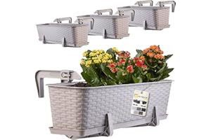 KADAX Zestaw skrzynek balkonowych z tworzywa sztucznego, skrzynki na kwiaty i zioła, wytrzymała donica balkonowa, na balkon (zestaw 4 szt., karmel)