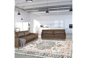 Vamcheer Tappeto Vintage Salotto-Tappeto da Salotto Antiscivolo e Lavabile, Camera da Letto Sala da Pranzo, Corridoio Tappeto Decorativo Tappeto Salone Pelo Corto, Verde 200x300cm