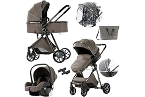Doraystar Passeggino 3 in 1, Passeggino Trio con Due Modalità di Spinta Reversibile, Trio Passeggino Neonati con Design Pieghevole in Un Clic, Trio Neonato con Grande Nacelle Comoda (V9 Chocolate)