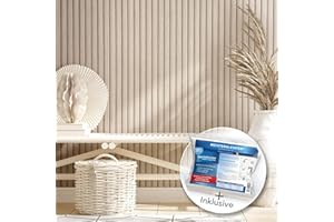WALLCOVER Tapete inkl. Kleister Beige Vliestapete Holzoptik Akustikpaneele Holzwand Skandi Lamellenwand Holzpaneele 3D Optik Holztapete Modern Naturholz Made in Germany
