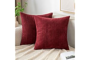 EMEMA Kissenbezug 40x40 cm Kordsamt Kissenbezüge Dekokissen Sofakissen Cord Kissenhülle Zierkissenbezug Kord Dekorative Weiche für Sofa Wohnzimmer Schlafzimmer 2er Set WeinRot
