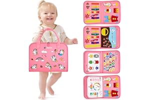 Japace Busy Board for Toddler, Baby Sensory Busy Book Montessori Toys for 1 2 3 4 Year Old Boys Gifts, Activity Board for Learning Fine Motor Skills Preschool Educational Toys (Pink)