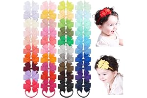 jollybows 40pcs Baby Girls Grosgrain Ribbon Hair Bows Headbands 3" Hair Band Hair Accessories for Infants Newborn Toddler