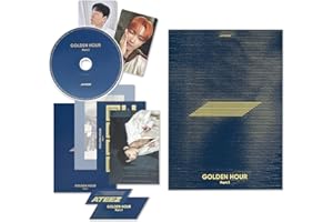 KQ ENTERTAINMENT. ATEEZ - [GOLDEN HOUR : Part.1] (BLUE HOUR Ver.) Invitation + Photo Frame + Postcard Set + Envelope + Photobook + Postcard + Photocard + Sticker + Bookmark + Disc + 2 Pin Badges + 4 Extra Photocards
