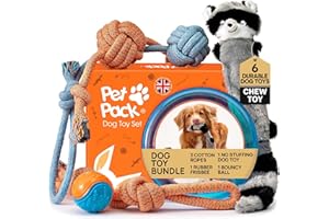 Pet Pack Dog Toy Set - 6 Puppy Toys from 8 Weeks Small Dog Toys for Medium Dogs, Durable Bundle with Tough Chew Ropes - Puppy Toys 12 Weeks