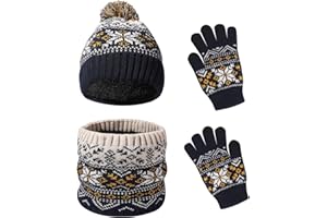 Waylipun Kinder Wintermütze Schal Handschuhe Set, 3 in 1 Warm Winte Strickmütze Kinder Mütze Set mit Plüsch Innenfutter für 2-7 Jahre Kinder Jungen Mädchen
