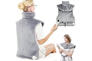 MULEVIP Termoforo Elettrico per Schiena 61 x 94 cm Scalda Spalle,Termoforo Cervicale con 6 Livelli di Calore,4 Impostazioni di Tempo,Tessuto Morbido,Spegnimento Automatico,Lavabile - Grigio