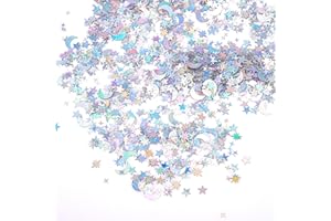 ENLACE Konfetti Geburtstag Deko,2000 Stück Glitzer Konfetti Pailletten Streudeko Geburtstag,Sterne Mond Konfetti Silber Hochzeit Deko,Streudeko Tischdeko Geburtstag für Jubiläen,Partys,Geburtstage,DIY