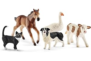 Schleich Farm World | Pack de Animales de Granja 42386 | Set con Ternero, potrillo, Gato, Perro y Ganso | Figuras realistas para niños Desde 3 años | 5 Piezas | Solo en Amazon