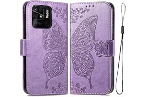 GOKEN Funda para Xiaomi Redmi 10C 4G, Leather Folio Carcasa con Billetera con Magnético, Relieve Dibujo, TPU PU Cuero Filp Case Cover con Soporte/Tapa Tarjetas, Púrpura Ligero