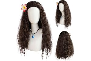 FOUNSHO Princess Disfraces Peluca con Flor para Adulto Nños, Princess Cosplay Accesorios Peluca Princesa Mujer Largo Rizado Marrón Peluca Cosplay Peluca para Halloween Fiesta Cosplay Carnaval (Marrón)