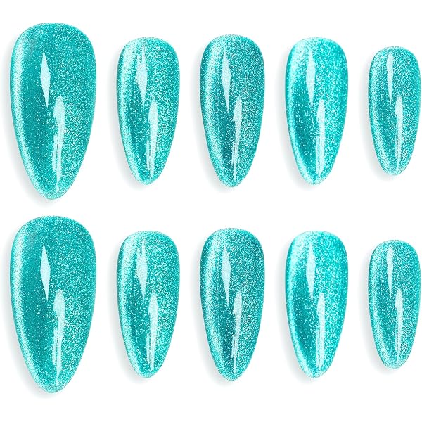Sun&Beam Nails – Handgemachte Künstliche Mandelnägel, Mittellang, Silber-schwarzes Ombré-Design, Magnetisch & Minimalistisch, Mit Klebepads, 10 Stück