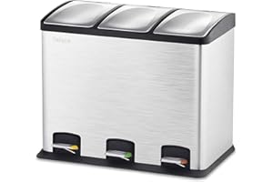 Velaze Recycling Pedal Bin | 36L Rubbish Capacity | Robust Metal Body with Stainless Steel Finish | Premium Stainless Steel Lids| for Kitchen Waste