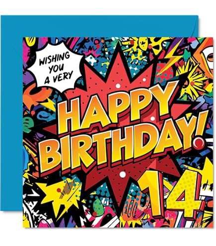 Jonny Javelin Geburtstagskarte Zum 14. Geburtstag Für Jungen – Mit Kerzen, Sternen & Glitzer-Finish