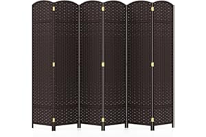 LIFEZEAL Paravento da Interno, Separè, Divisorio Pieghevole a 6 Pannelli, 240x170 cm, Telaio in Legno Massello, Fatto a Mano (marrone)