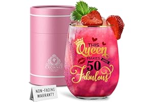 CROWNLY CRYSTAL® 50th Birthday Gifts for Women Wine Glasses 50th Birthday Decorations Thoughtful Gifts for Women Personalised Gifts for Women Mum Birthday Gifts Cute Gifts for Women Gifts for Ladies