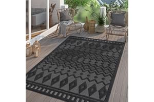 TT Home Large Outdoor Rug Patio Carpet Kitchen Rug For Garden Modern Scandinavian Bohemian High Low Effect Unicoloured, colour: Dark Grey 3, Size:200x280 cm