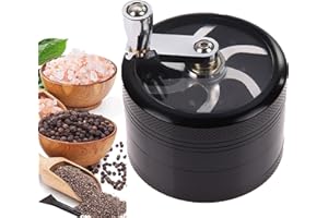 XUBX Grinder kruszarka do pyłków, stopu cynku młynek do tytoniu, młynek do przypraw, młynek do ziół i młynek do tytoniu, 4 warstwy młynek do pyłków, młynków do ziół z korbą ręczną do przypraw(Czarny)