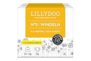 LILLYDOO Pieluchy przyjazne dla skóry, rozmiar 5 (11-16 kg), pudełko półmiesięczne (76 pieluch) (FSC Mix) NEW